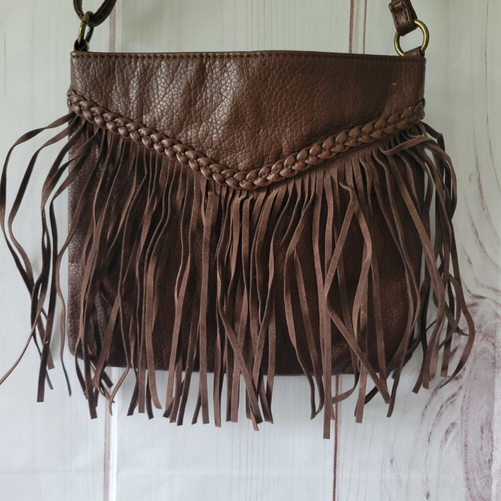 T-shirt & Jeans Crossbody Purse/Bag, Fringe, Faux Leather. - Picture 2 of 9